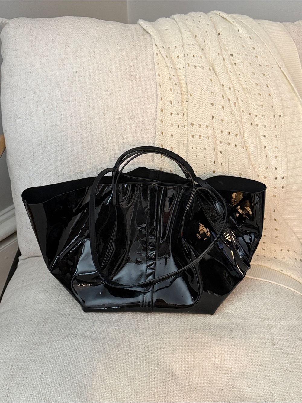 All Saints Black Patent Tote Bag - Sleek Women's Shoulder Bag
